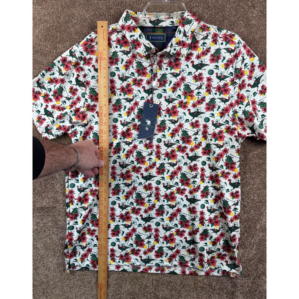 William Murray Golf Mens Greens Keepers Polo Shirt White Floral Animal Large NWT - Picture 4 of 12
